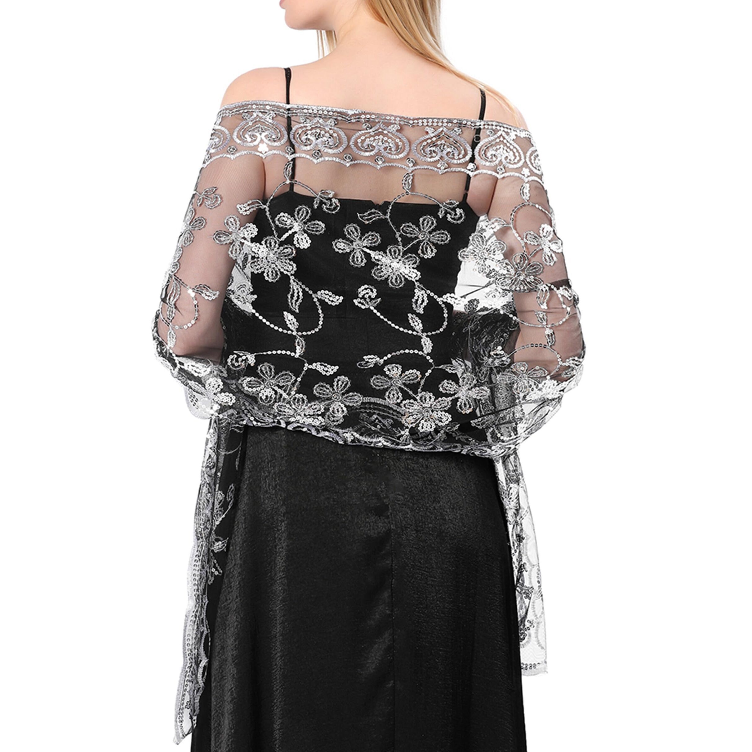 5242 Shawls And Wraps For Evening DressesWomen Formal 1920s Sequin Flower